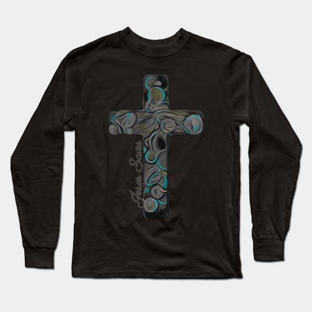 Jesus Saves Artistic cross Long Sleeve T-Shirt by AlondraHanley